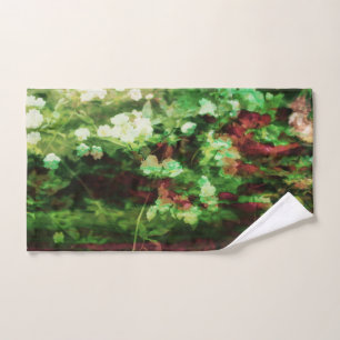 Cool red green flower art pattern. Nature concept Hand Towel