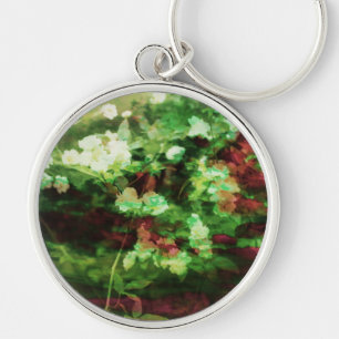 Cool red green flower art pattern. Nature concept Key Ring