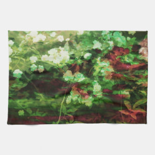 Cool red green flower art pattern. Nature concept Tea Towel