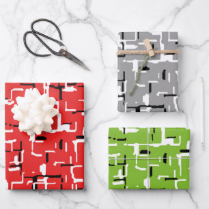 Cool Red Green Silver Pattern Wrapping Paper Sheet