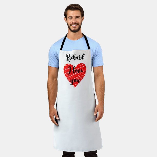 Cool red heart I love you for boyfriend Apron (Worn)