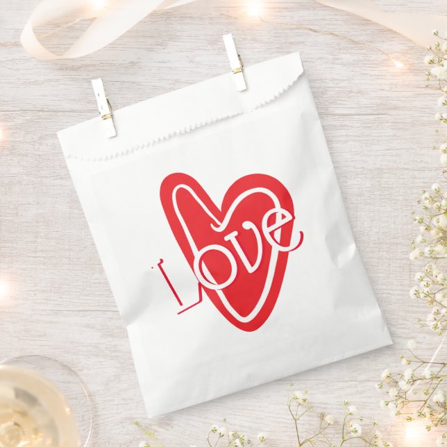 Cool Red Heart With LOVE Favour Bag (Clipped)