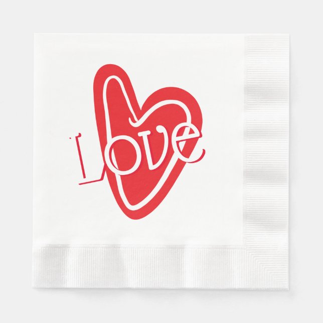 Cool Red Heart With LOVE Napkin (Front)