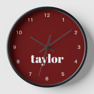 Cool Red Modern Minimalist Trendy Personalised Clock