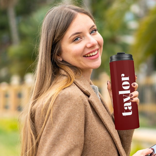 Cool Red Modern Minimalist Trendy Personalised Thermal Tumbler (Creator Uploaded)