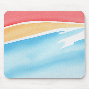 Cool Red Orange and Blue Watercolor Strokes Mouse Pad
