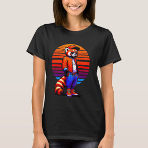 Cool Red Panda Modern Urban Style Sunset Retro Art T-Shirt