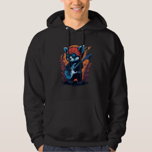 Cool Red Panda Playing Guitar Graphic Animal Enthu Hoodie