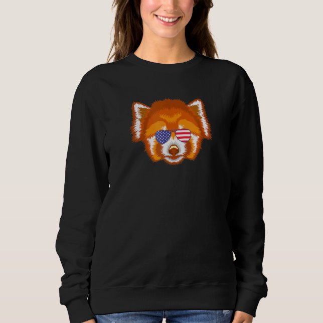 Cool Red Panda Wearing Usa Flag Sunglasses Us Amer Sweatshirt (Front)