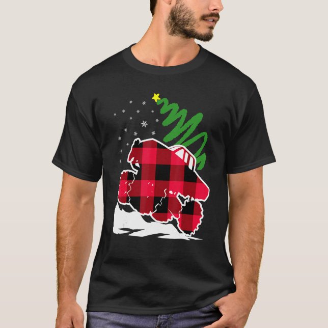 Cool Red Plaid Monster Truck Christmas Outfit Men  T-Shirt (Front)