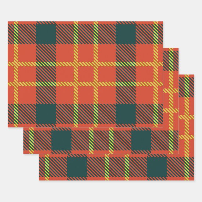 Cool Red Plaid Pattern Wrapping Paper Sheet (Set)