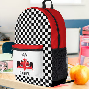 Cool Red Racing Car Boy's Printed Backpack