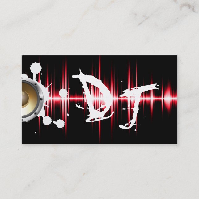 Cool Red Sound Waves Wild DJ Business Card (Front)
