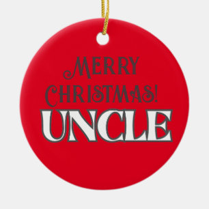 Cool Red Text Merry Christmas Uncle Ceramic Ornament