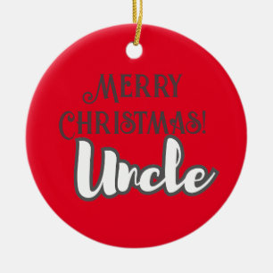 Cool Red Text Merry Christmas Uncle Ceramic Ornament
