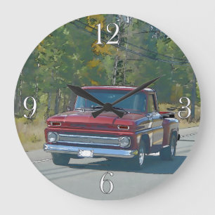 Cool, Red Truck and Highway Artwork Large Clock