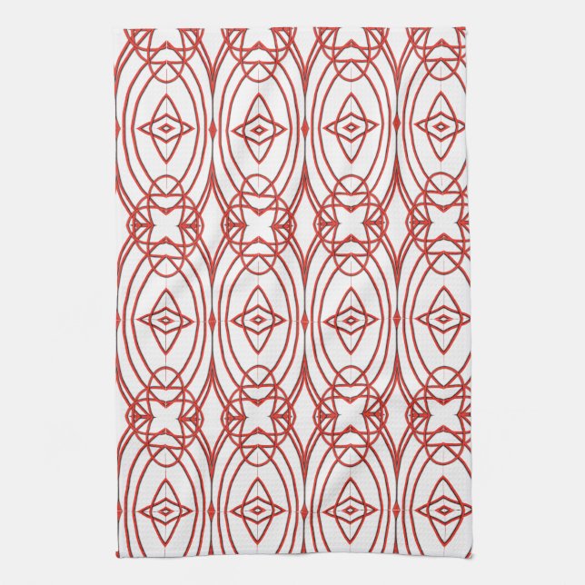 Cool Red White and Black Patterned Tea Towel (Vertical)