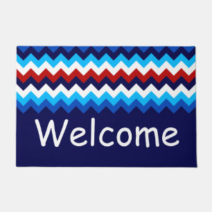 Cool Red White Blue Chevron Monogram Large Doormat