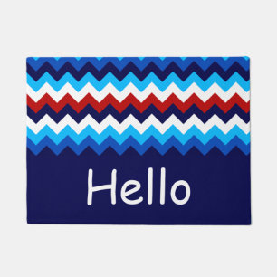 Cool Red White Blue Chevrons Monogram Doormat