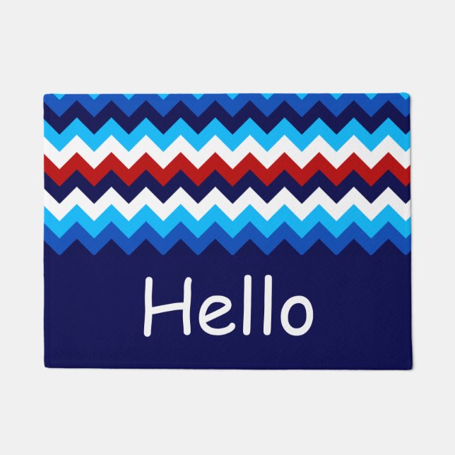 Cool Red White Blue Chevrons Monogram Doormat (Front)