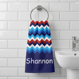Cool Red White Blue Chevrons Monogram Hand Towel
