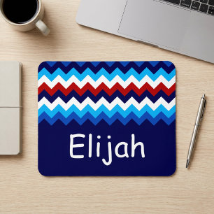 Cool Red White Blue Chevrons Monogram Mousepad