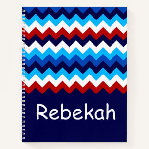 Cool Red White Blue Chevrons Monogram Notebook