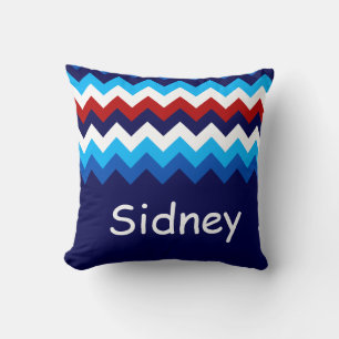 Cool Red White Blue Chevrons Monogram Throw Pillow