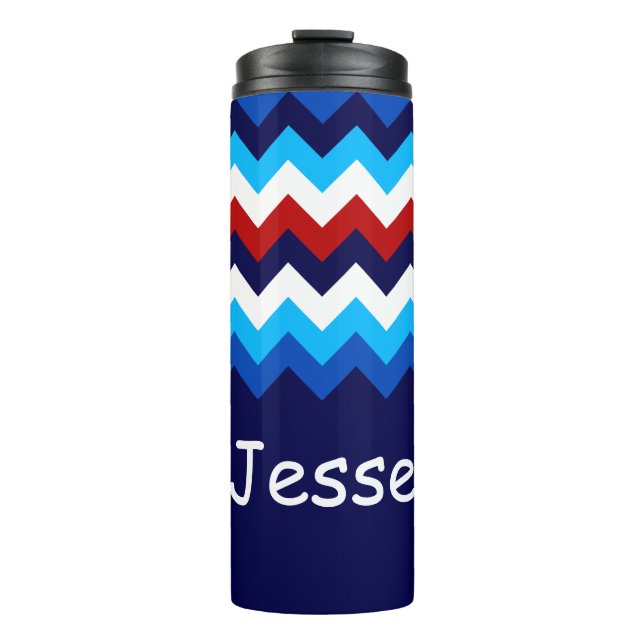 Cool Red White Blue Chevrons Monogram Tumbler (Front)