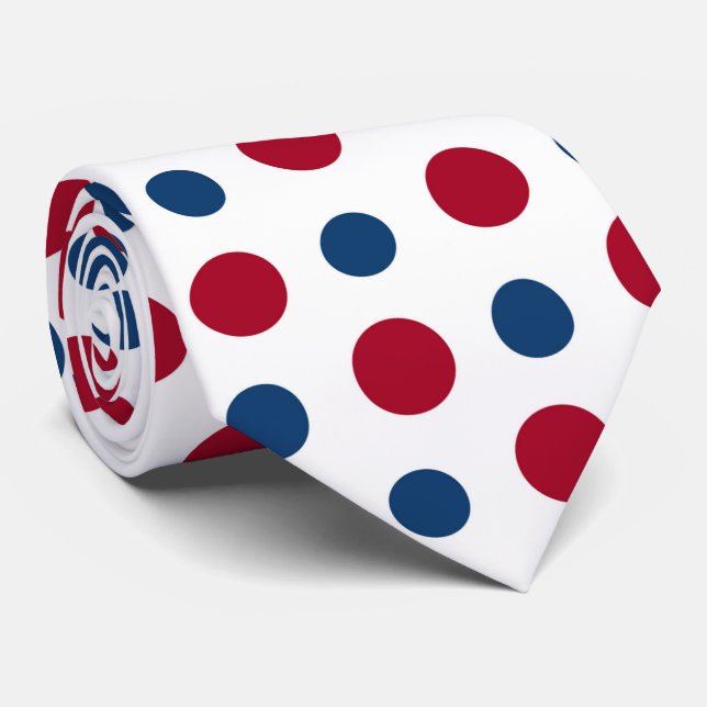 cool red white blue polka dot pattern tiled tie (Rolled)