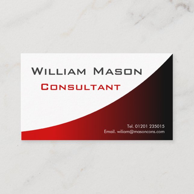 Cool Red White Curved, Professional Business Card (Front)