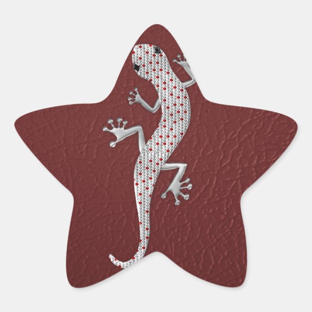 Cool red white dots lizard silver metal effects star sticker (Front)