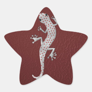 Cool red white dots lizard silver metal effects star sticker