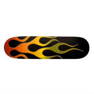 Cool Red Yellow Fire Flames on Black Skateboard