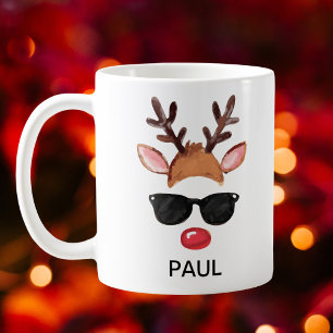 Cool Reindeer Sunglasses Christmas Custom Name Coffee Mug