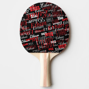 Cool Repeating Red Names Typography Pattern Ping Pong Paddle