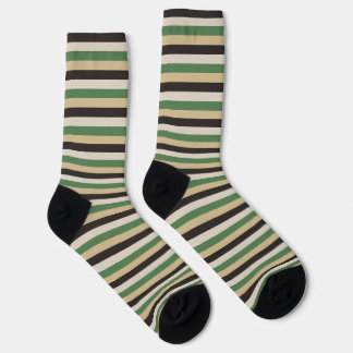 Cool Retro 70s Stripes Black Green Tan Crew Socks