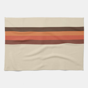 Cool Retro 70s Stripes  Brown Orange Tangerine Tea Towel
