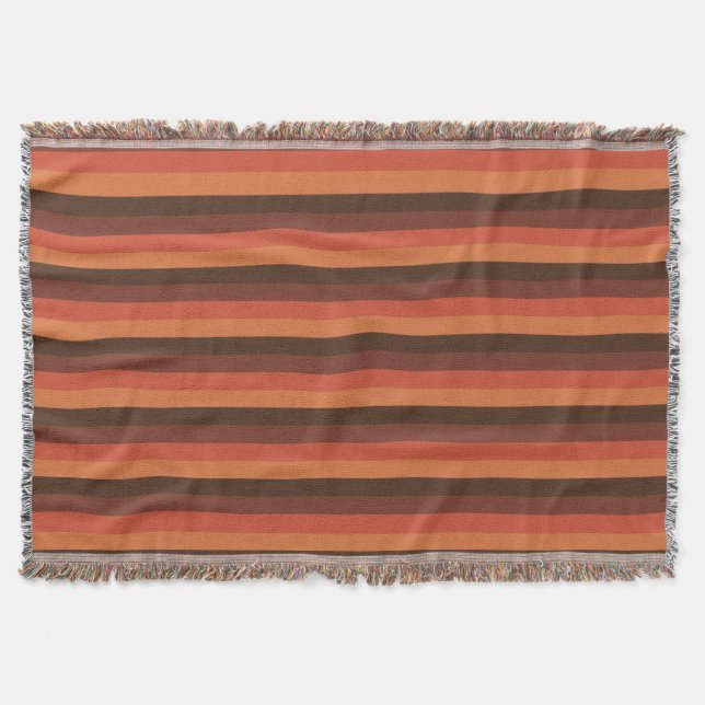 Cool Retro 70s Stripes  Brown Orange Tangerine Throw Blanket (Front)