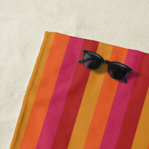 Cool Retro 70s Stripes Orange Red Pink Gold Beach Towel