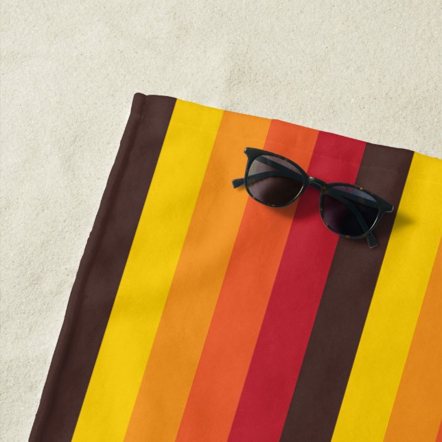 Cool Retro 70s Stripes Orange Yellow Red Beach Towel (In Situ)