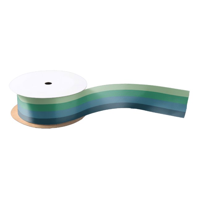 Cool Retro 70s Stripes Sea-foam Green Blue Satin Ribbon (Spool)