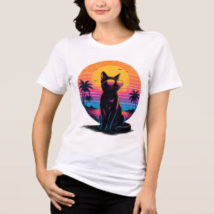 Cool Retro 80s Cat with Sunglasses Tri-Blend Shirt