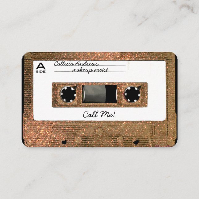 Cool Retro 80's Gold Glitter Cassette Tape Mixtape Business Card (Front)