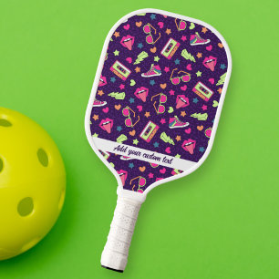 Cool Retro 80s Purple Pink Pattern Custom Text Pickleball Paddle