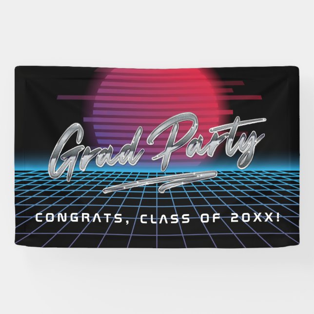 Cool Retro 80's Synthwave New Wave Grad Party Banner (Horizontal)