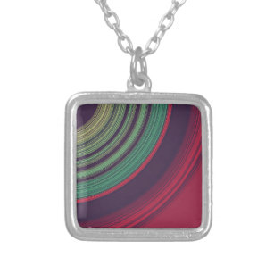 Cool Retro Abstract Record Grooves Pattern Silver Plated Necklace
