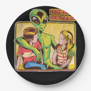Cool Retro Alien ET Hello Humans Outer Space Galax Paper Plate