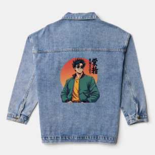Cool Retro Anime Guy – Stylish 80s Aesthetic Sweat Denim Jacket
