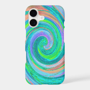 Cool Retro Aquamarine and Coral Liquid Art Swirl